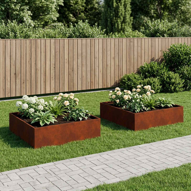 Planter Raised Garden Bed Plant Pot Flower Pot Grey Weathering Steel, 30cm H x 80cm W x 80cm D, 2