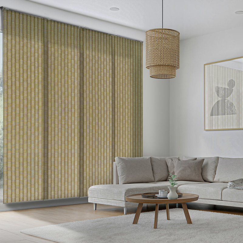 Sharmaine Adjustable Sliding Panel Track Blind for Patio Doors & Room Dividers, 45.8"- 86" W x 96" H, Trimmable Elegant Woven Texture, Versailles (Semi-Sheer)