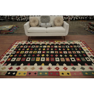 Black Geometric Kilim Turkish Area Rug 6x9