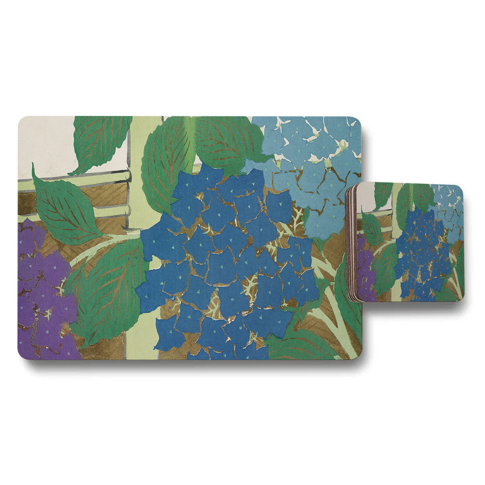 Hydrangea Pattern Placemat And Coaster Set Multicolor Kitchen Tableware