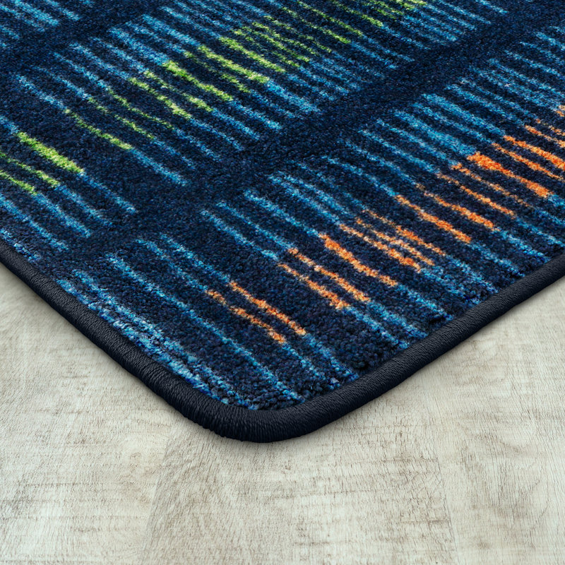Tapis bleu / vert en nylon touffeté à la machine Geometric, Rectangle 5 pi 4 po x 7 pi 8 po