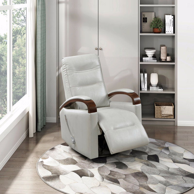 1Pc Swivel Gliding With Recliner Function Faux Leather Upholstered Solid Rubberwood Arms Living Room Furniture, In Smoke Color
