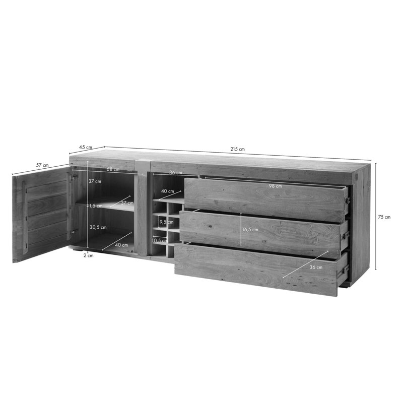 Amsterdam 215cm Solid Wood Sideboard