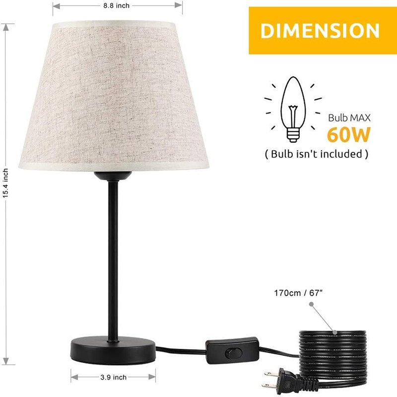 Lampe de table noire 15 po Allory, Crème