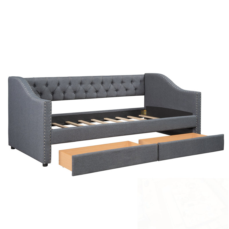 Upholstered Twin Size daybed with Two Drawers