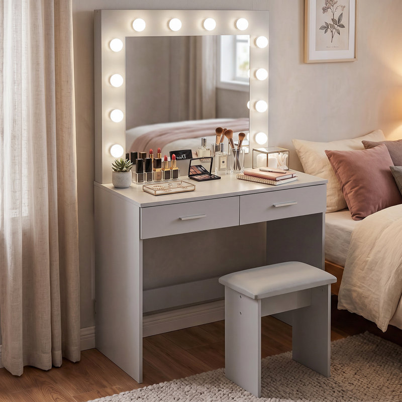Thurston Dressing Table with Mirror, Grey