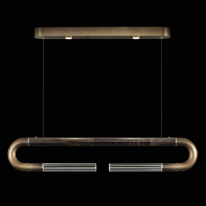 Luminaire suspendu linéaire avec peau Antonia, Ombre bronze / nickel / gris anthracite