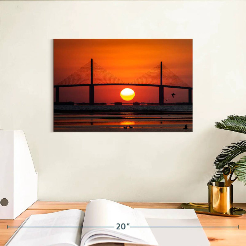 Coucher de soleil sur le pont Lilie, H 8 po x l 12 po
