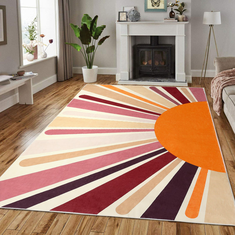Mignon tapis lavable à la machine Sunburst, Rectangle 4pi x 6 pi
