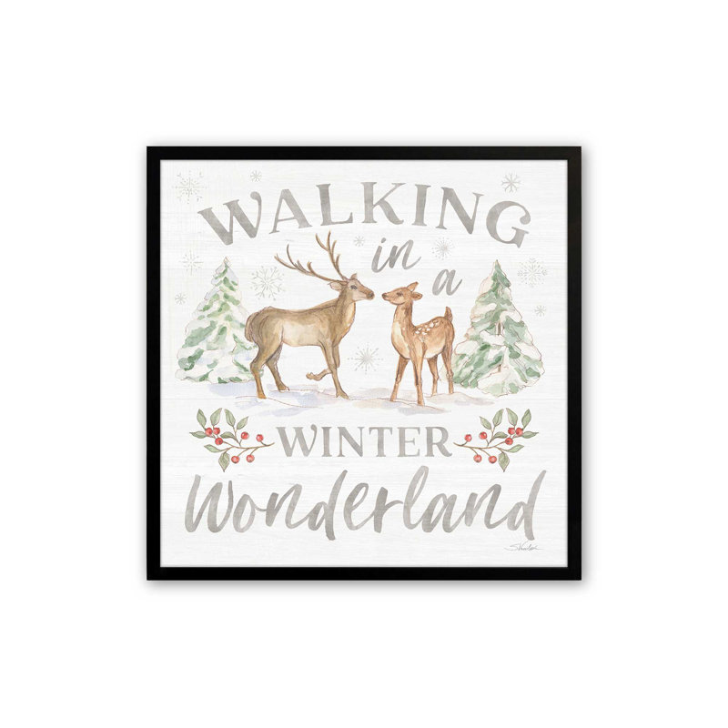 «Woodland Winter Wishes I Print», Cadre simple noir satiné, bois massif, H 13,5 po x l 13,5 po
