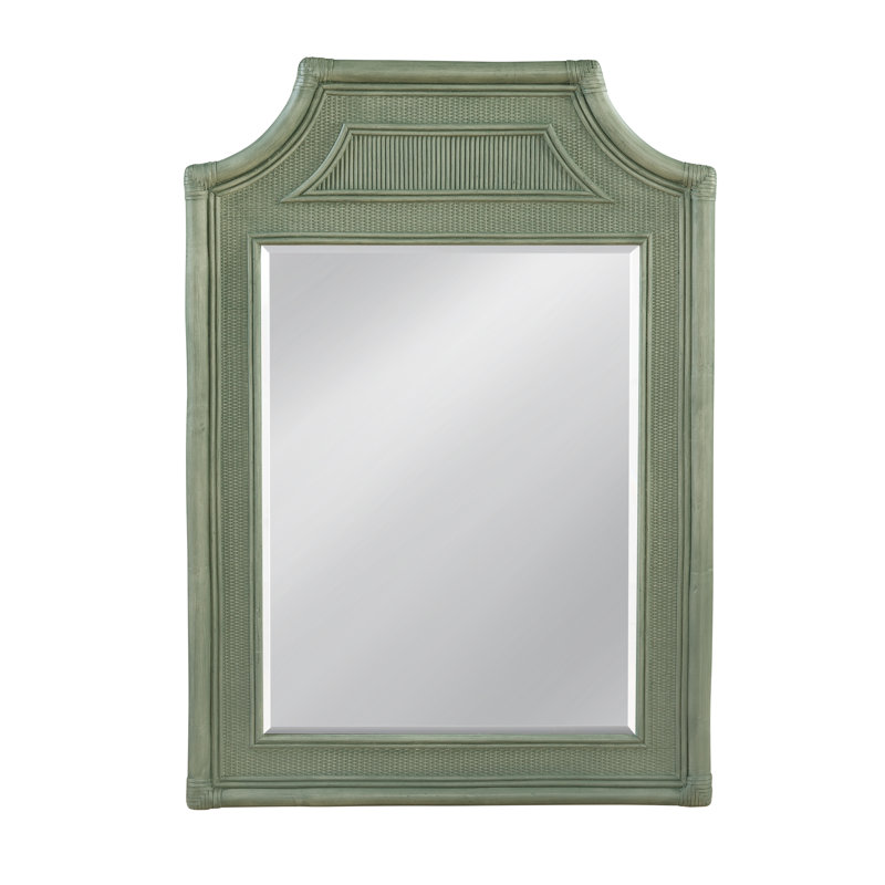 Summer Retreat Flat Rattan Beveled Mirror, Aged Barrel