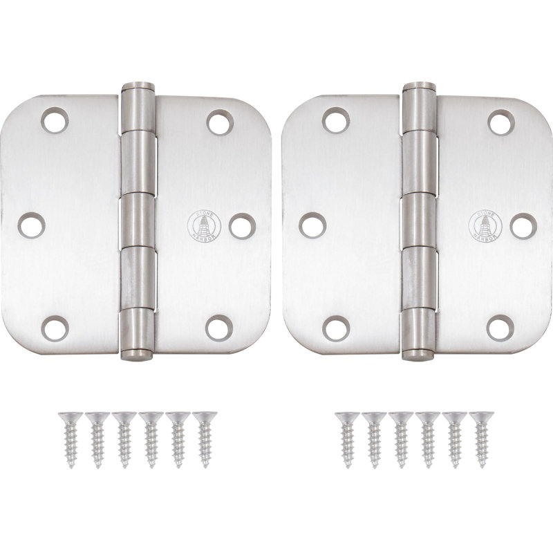 Charnières de porte de 3 1/2 po, coin de rayon de 5/8 po, Acier inoxydable satiné
