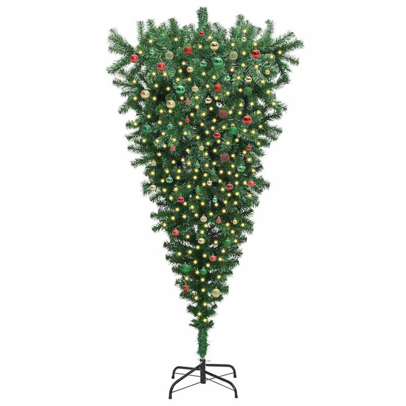 vidaXL Upside-down Artificial Pre-lit Christmas Tree with Ball Set, 7.87 ft