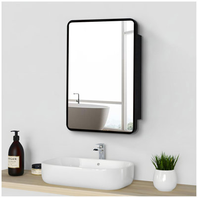 Armoire à pharmacie 24 po x 30 po à fixation murale ou à cadre en métal noir avec miroir