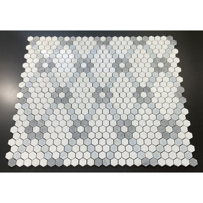 Thassos White, Blue Celeste & Bardiglio Marble Hexagon Flower Mosaic Tile