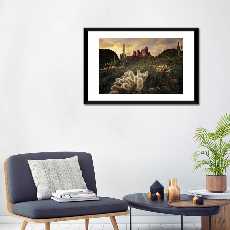 Arizona Desert Sunset, Black Open Corner Frame Paper, 24" H x 32" W x 1" D