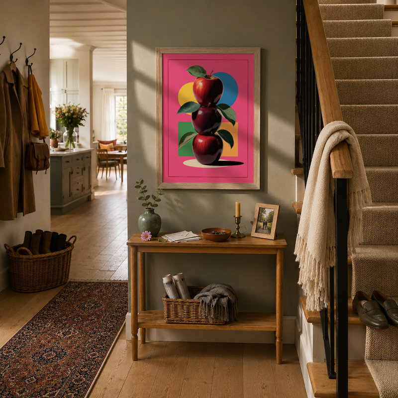Stacked Red Apples Modern - Framed Print, A2 - 59.4 x 42.0 cm, Oak
