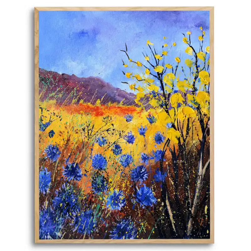 Bleu bleuet par Pol Ledent - Peinture, Toile naturelle avec cadre flottant, Pas de tapis, H 34 po x l 26 po