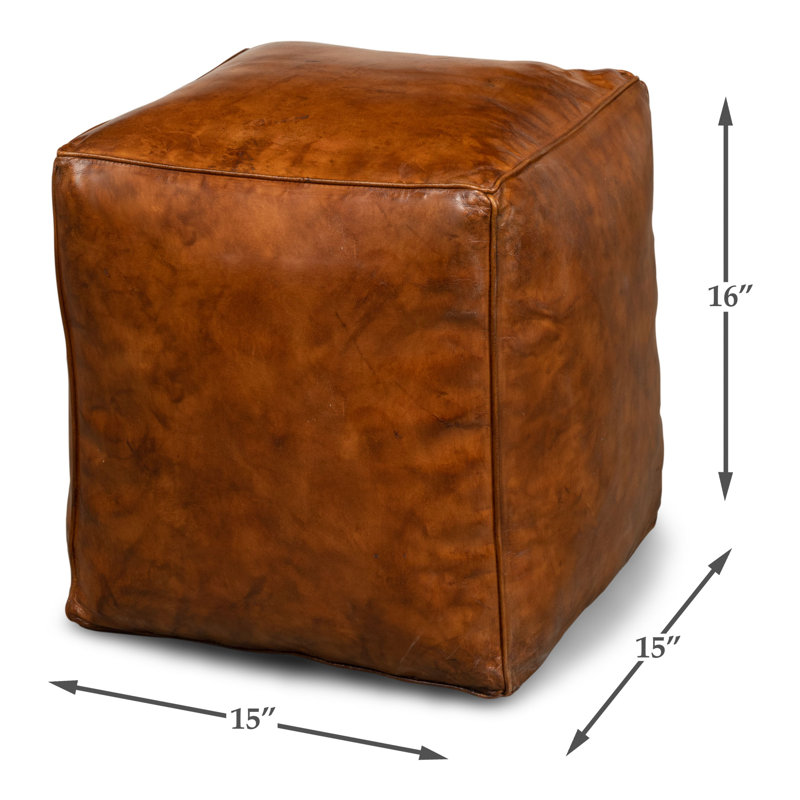 Square Ottoman, Brown Genuine Leather
