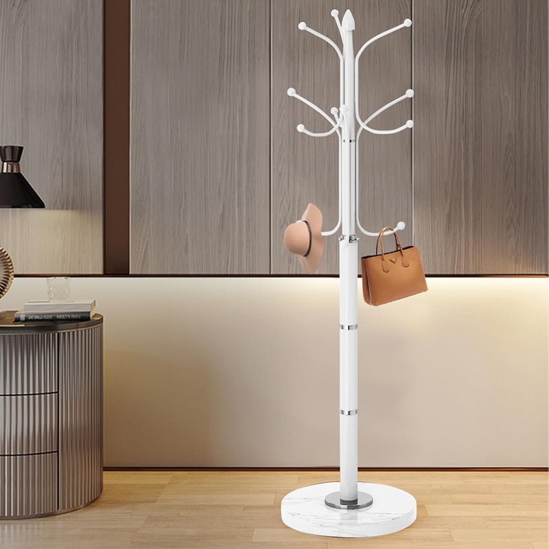 Portemanteau autoportant moderne en métal robuste avec base en marbre naturel et 12 crochets, portemanteau pour bureau d'entrée
