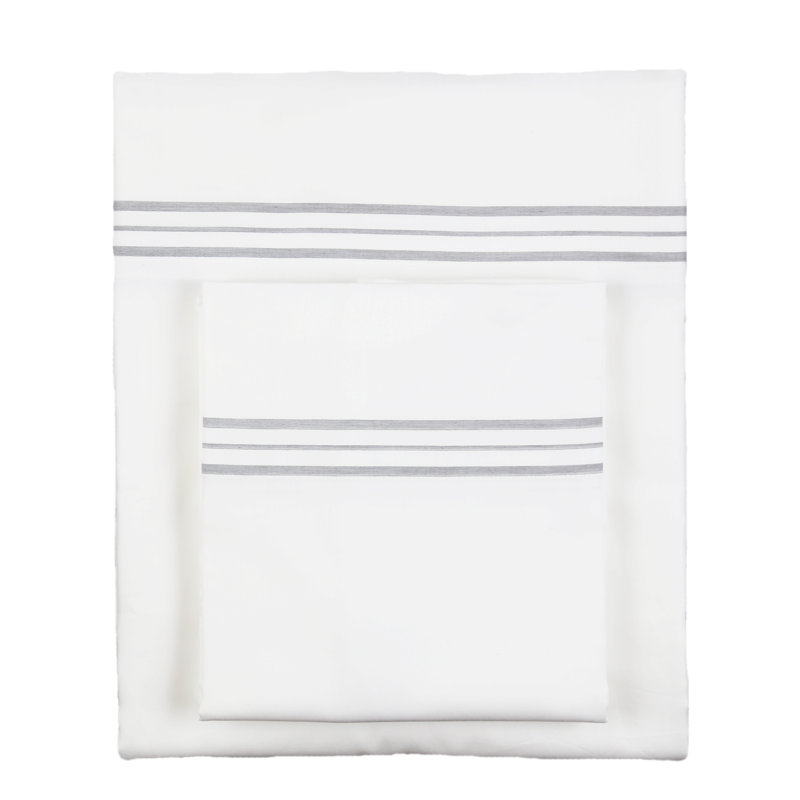 Orleans Sheet Set, White Gray, King Sheet Set with 2 Pillowcases
