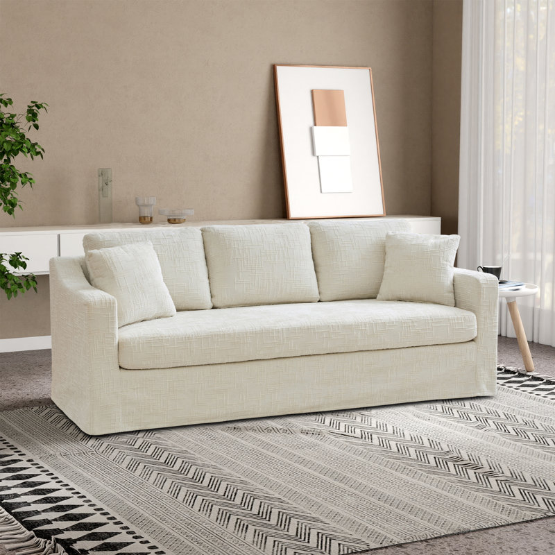 Canapé rembourré en chenille l 83,8 po avec coussins, Beige