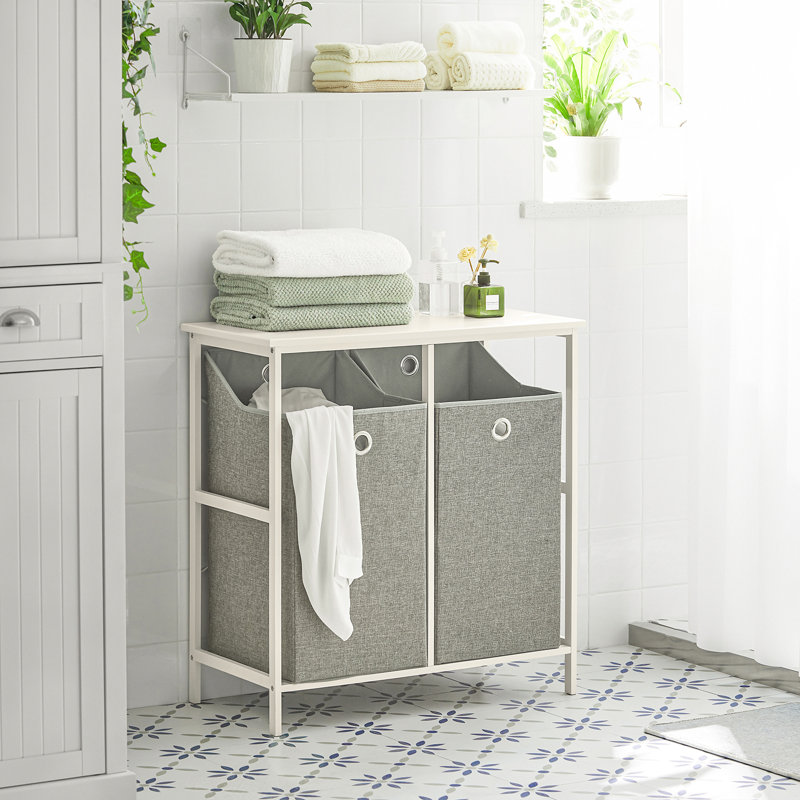 Gray Dual Compartment MDF Laundry Hamper with Removable Baskets