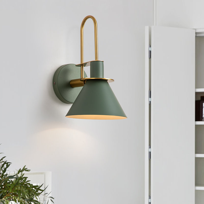 Lorena 1-Light Industrial Cone Armed Sconce Metal Shape Wall Sconce Lamp, Green