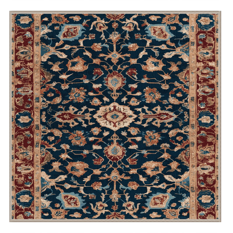Tapis brun Tabriz lavable à la machine, Carré 7 pi