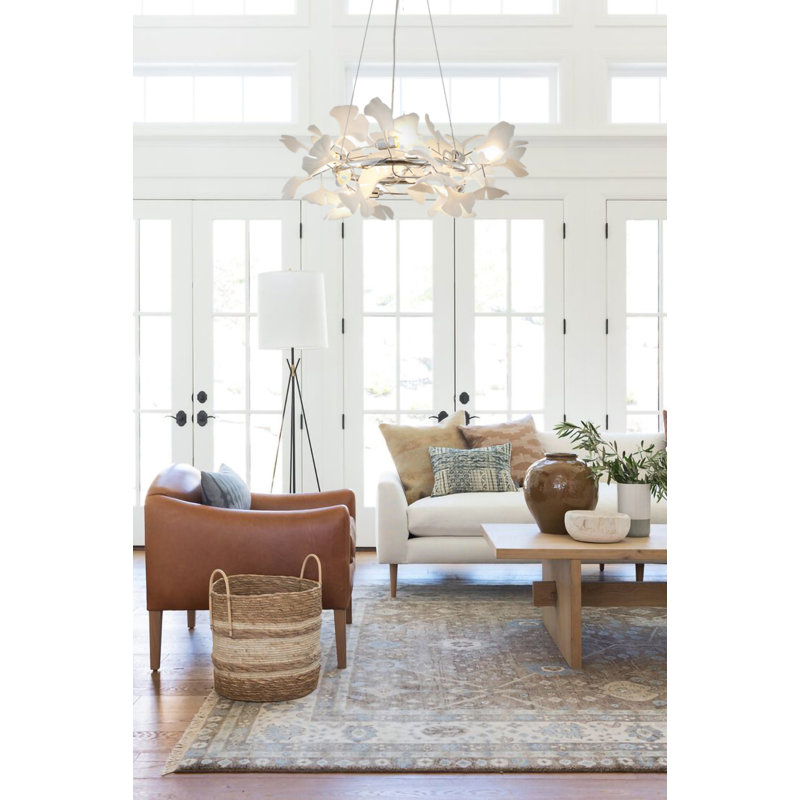 Lustre transitionnel 8 feuilles en acrylique blanc, Chrome
