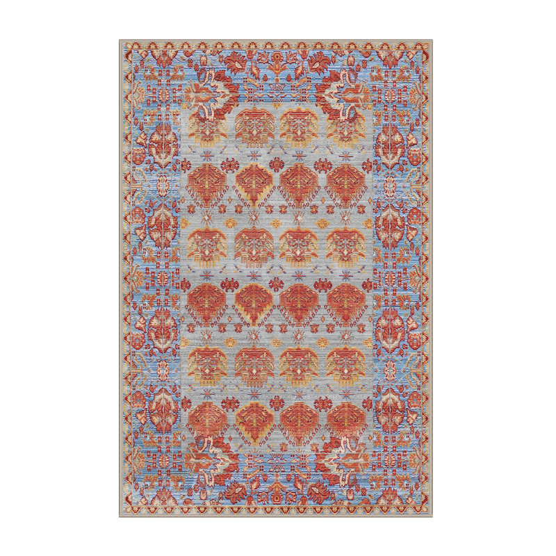 Tapis traditionnel rouge / bleu, Rectangle 5 pi x 7 pi