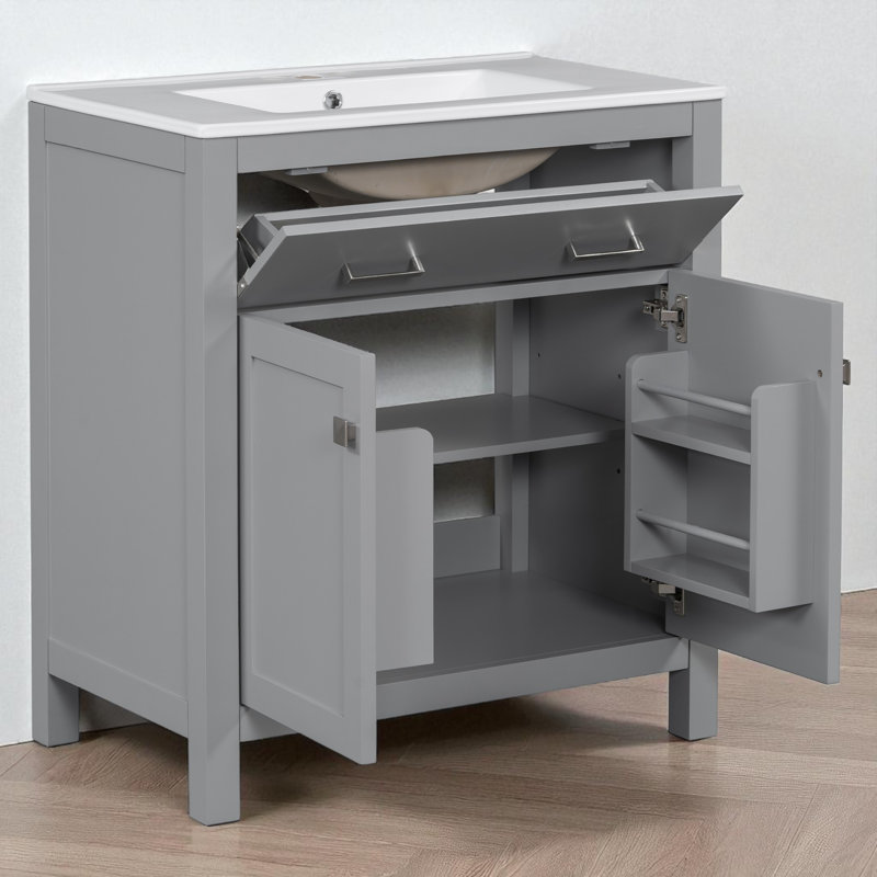 Meuble-lavabo simple 30 po avec comptoir en céramique, Gris
