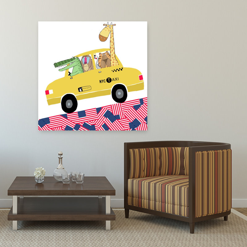 New York Animal Taxi Whimsical Abstract Contemporary Crocodile Duck Giraffe City Landscape Wall Art Print 1 Piece Wrapped Canvas Wall Art