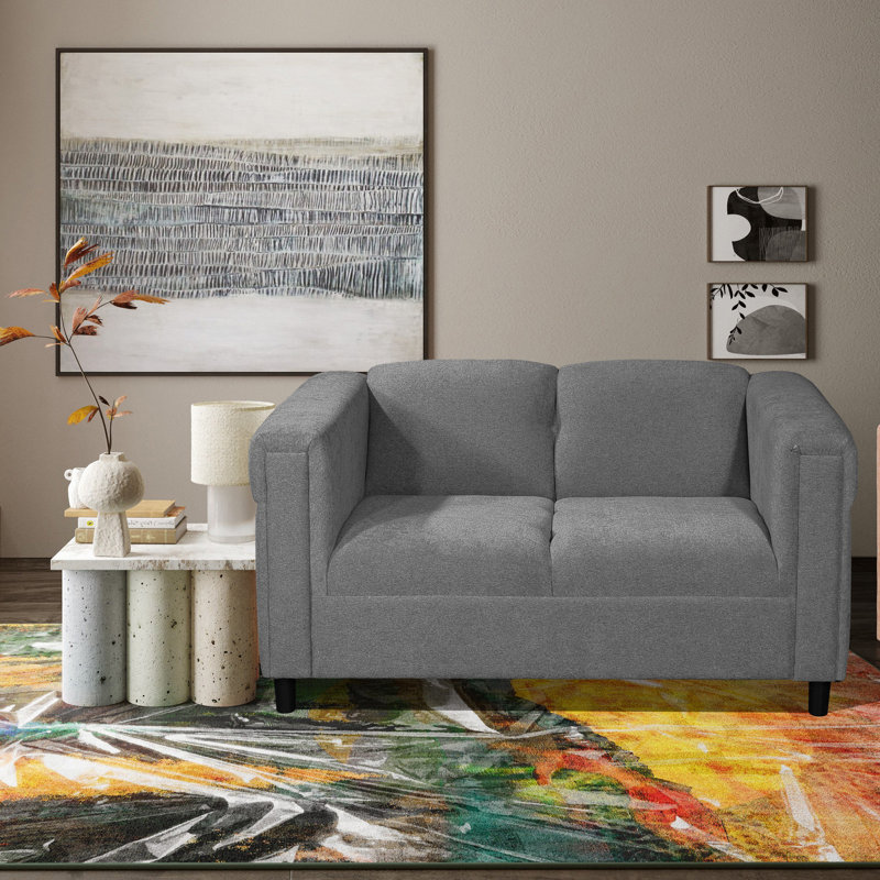 Causeuse à accoudoirs carrés 54 po Aides, Mélange de coton gris foncé
