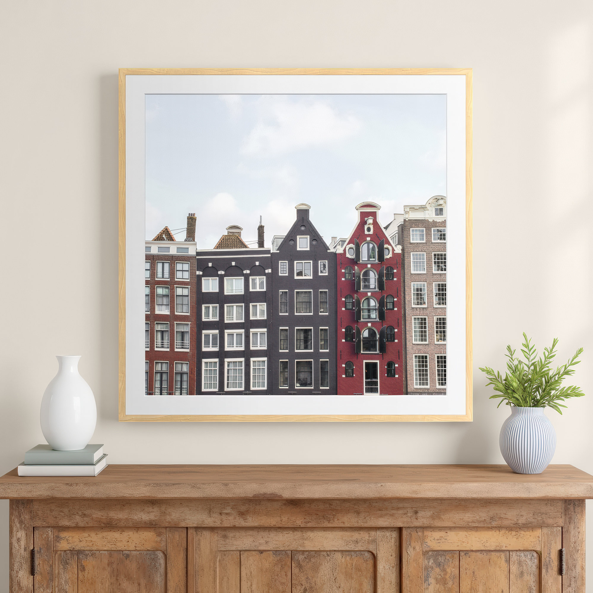 Typical Houses Of Amsterdam, Natural Framed Paper, 36" H x 36" W x 0.75" D, Yes