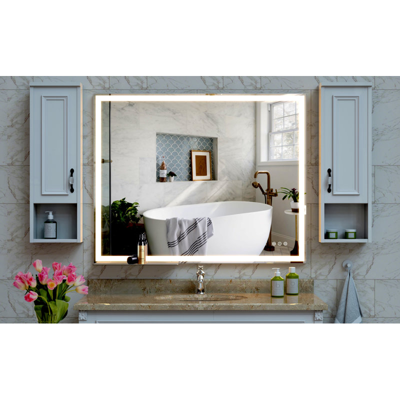 Miroir de salle de bain à DEL à fixation murale réglable blanc / chaud / naturel anti-buée avec mémoire, 32 po x 40 po