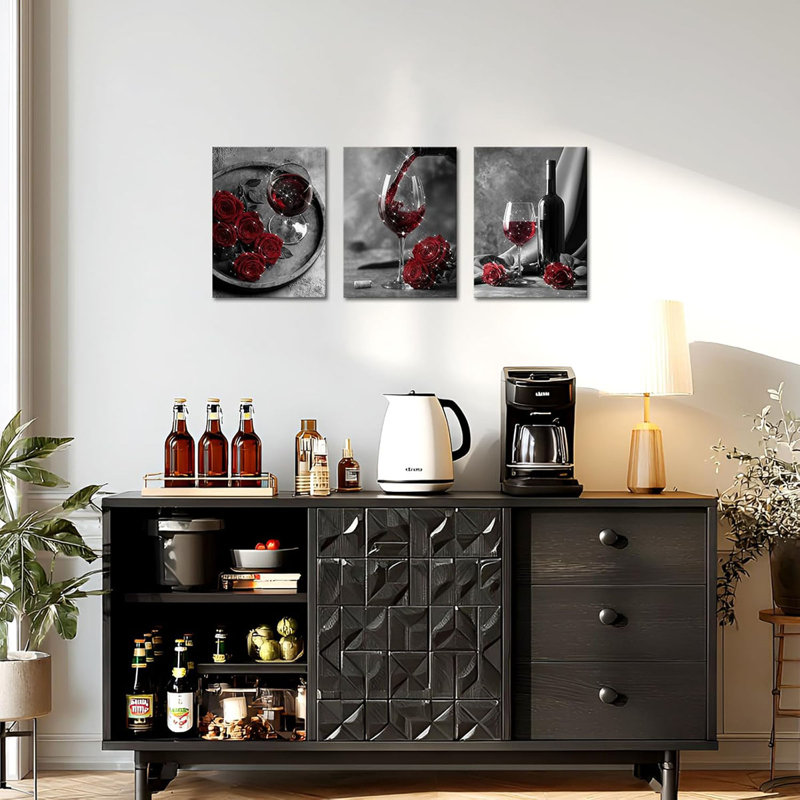 3 Piece Wrapped Canvas Wall Art, Red
