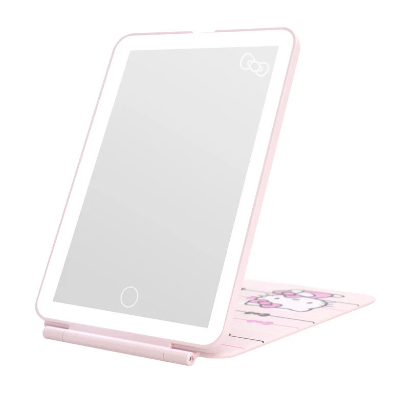  Hello Kitty Ribbon TouchPad Mini LED Makeup Mirror with Tri Tone LED Lighting, Hello Kitty Pink A Dot Artwork LED Travel Mirror with Soft Touch Sensor