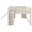 Lit mezzanine double pleine grandeur avec glissière, 3 tiroirs de rangement et 2 armoires, gris beige