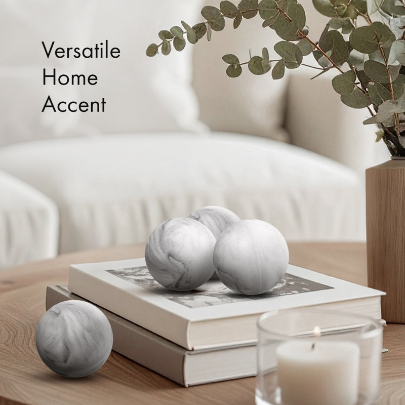 Creative Scents Marble Look Small Decorative Balls Set of 3, White