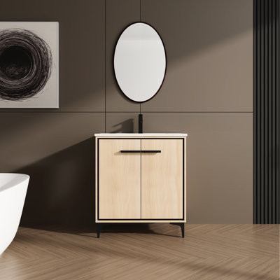 Meuble-lavabo de 30 po avec lavabo et rangement - bois d'ingénierie, armoire compacte, portes en bois American Decor