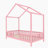 Floor Bed With Canopy, Bossier Bed Frame For Kids, House Shape Toddler Bed Frame With High Railings, Wood Kids Bed With Roof, Kid Bossier Bed, Pink-1129009507-1129009511