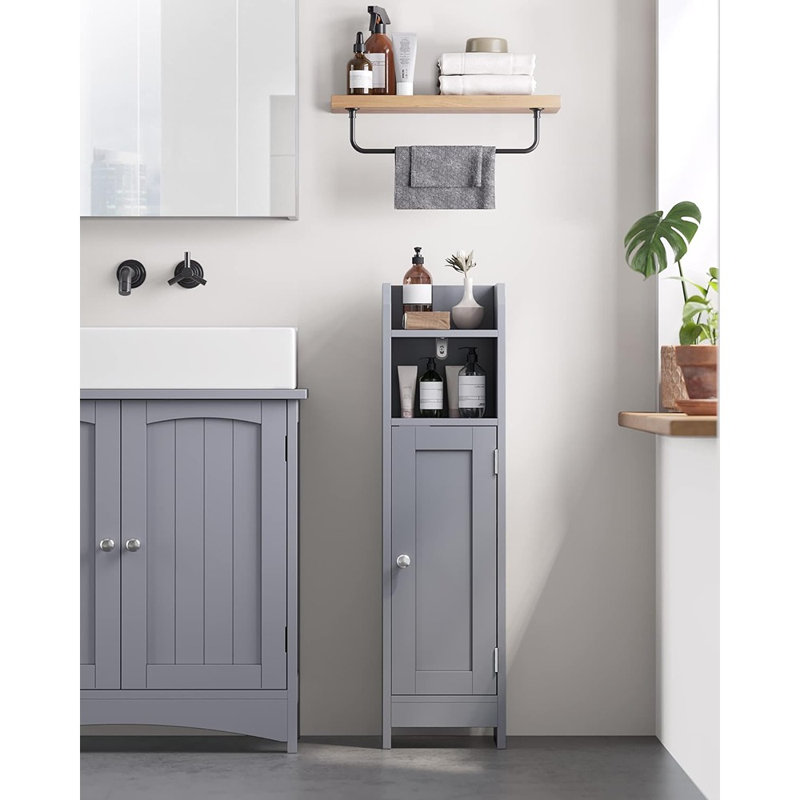 Narma Solid Wood Freestanding Linen Cabinet, Gray