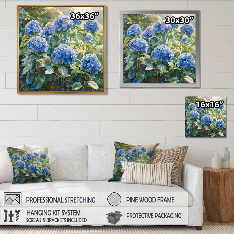 Hydrangea Garden Delight Harmony I - Hydrangea, art mural, Impression encadrée flottante sans passe-partout, Brun