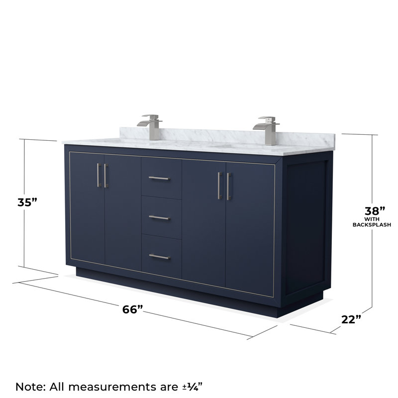 Icon 72" Double Bathroom Vanity Set, Brushed Nickel, White, 66"