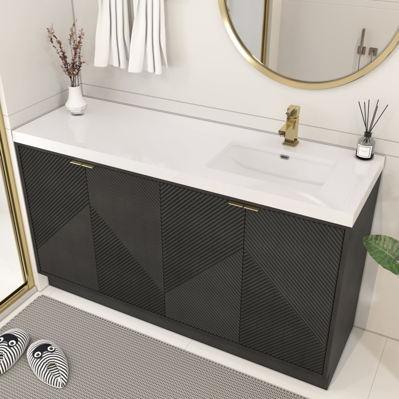 Meuble-lavabo autoportant 59 po avec lavabo droit en acrylique renforcé Monterey, Oui, Noir