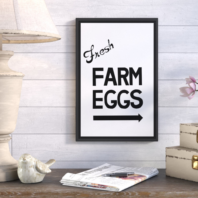«Fresh Farm Eggs», reproduction d'art textuel sur toile, H 19,75 po x l 13,75 po, Cadre noir