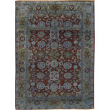 Wool Oriental Area Rug in Rust/Green/Gray