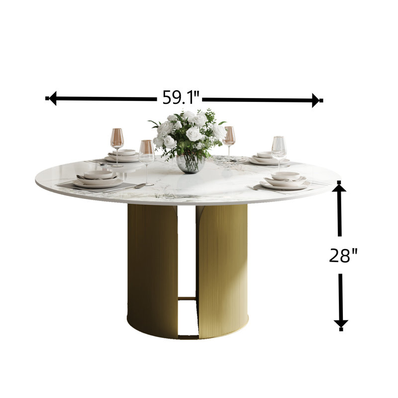 Ensemble de table de salle à manger 7 pièces pour 4 à 6 personnes, table à manger en marbre 59 "avec 6 chaises unies brunes