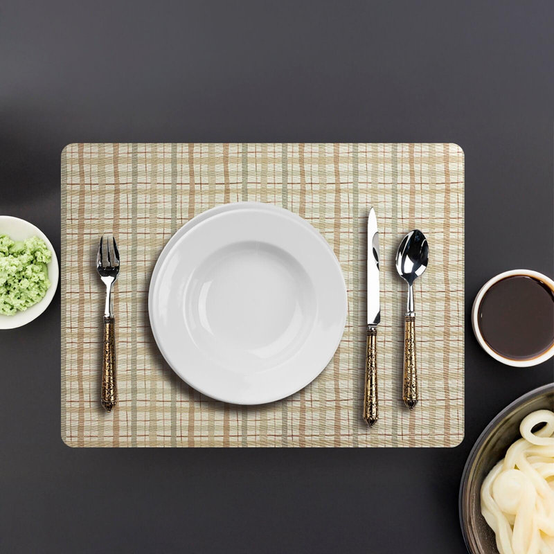 Plaid Rectangular Placemat, Beige, 16.5" x 12.5", Set of 6